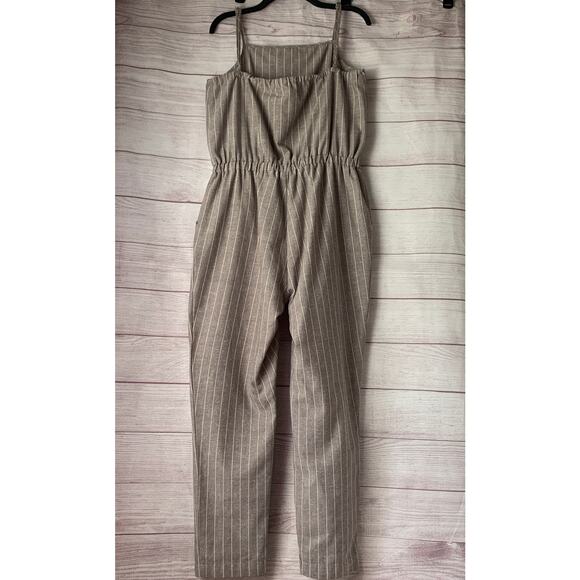 Ci Sono Linen Collection Gray White Striped Jumpsuit Tie String Waist Size XL - Picture 4 of 15